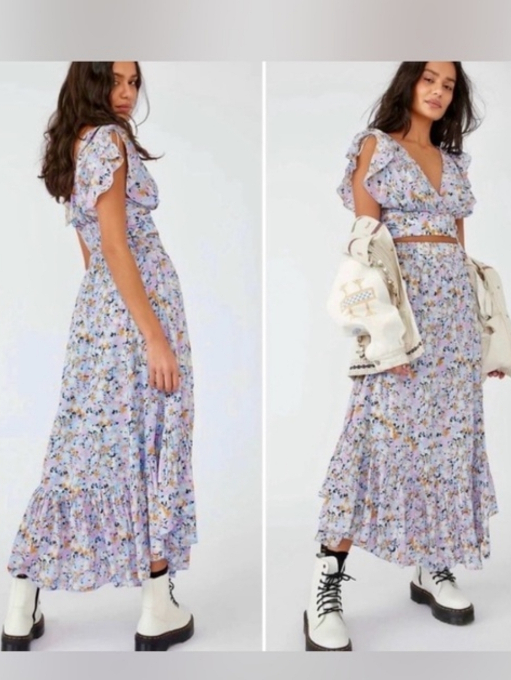 Free People Pretty Daze Floral Crop Top & Midi Skirt SzL
